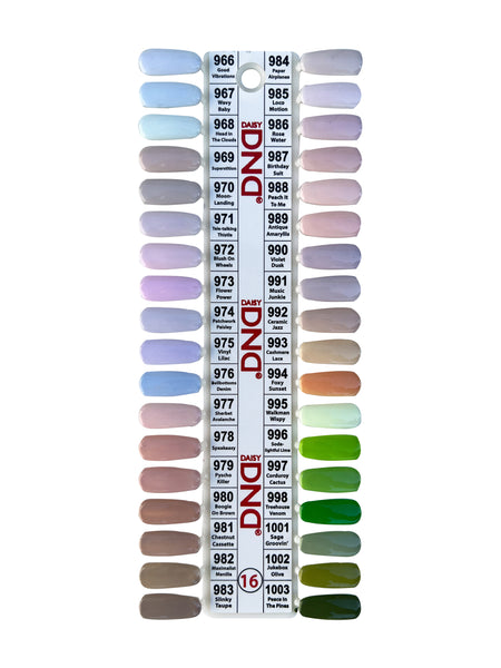 0016- DND DUO GEL DUO SET  - COLOR CHART #16 - COLLECTION SET #966 TO 1003 (36 COLORS)