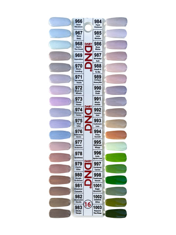 0016- DND DUO GEL DUO SET  - COLOR CHART #16 - COLLECTION SET #966 TO 1003 (36 COLORS)