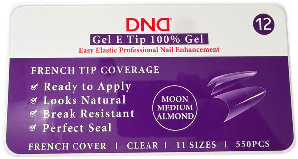 DND GEL E TIPS - FRENCH TIP COVERAGE - #12 MOON MEDIUM ALMOND - 550 TIPS