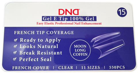 DND GEL E TIPS - FRENCH TIP COVERAGE - #15 MOON LONG COFFIN - 550 TIPS