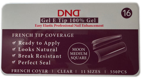DND GEL E TIPS - FRENCH TIP COVERAGE - #16 MOON MEDIUM SQUARE - 550 TIPS