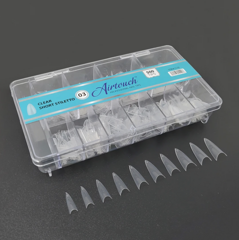 AIRTOUCH NAIL TIPS  CLEAR SHORT STILETTO - BOX OF 500 TIPS
