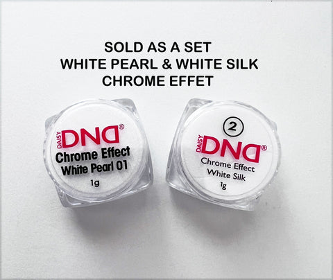 DND Chrome Effect Pigment Powder - SET OF 2 (WHITE PEARL & WHITE SILK)