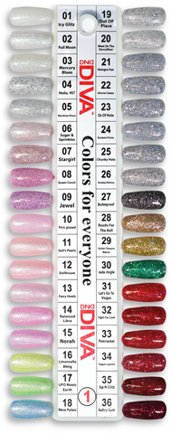 DND DIVA GEL DUO COLLECTION - COLOR CHART #1 (#01 TO #36) MIRROR BALL SET
