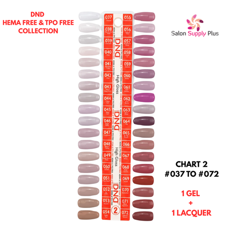 DND HEMA FREE & TPO FREE - GEL & LACQUER SET - CHART #2 (037 TO 072) HIGH GLOSS