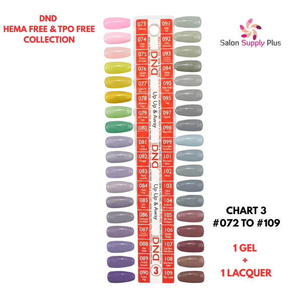 DND HEMA FREE & TPO FREE - GEL & LACQUER SET - CHART #3 (073 TO 109) UP UP & AWAY