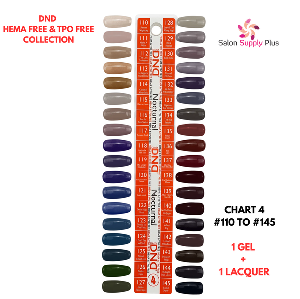 DND HEMA FREE & TPO FREE - GEL & LACQUER SET - CHART #4 (110 TO 145) NOCTURAL