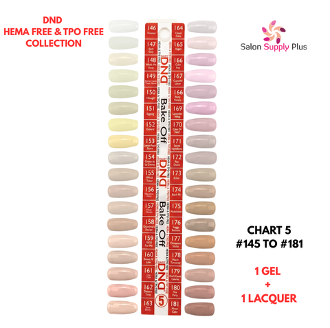 DND HEMA FREE & TPO FREE - GEL & LACQUER SET - CHART #5 (146 TO 181) BAKE OFF