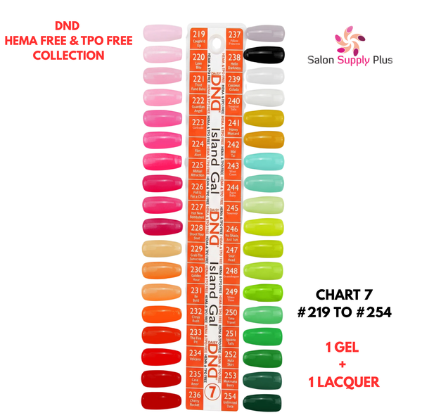 DND HEMA FREE & TPO FREE - GEL & LACQUER SET - CHART #7 (#219 TO #254) ISLAND GAL