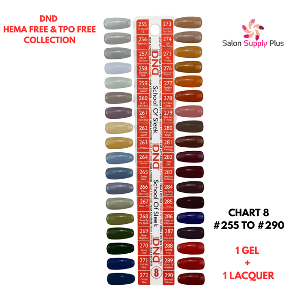 DND HEMA FREE & TPO FREE - GEL & LACQUER SET - CHART #8 (#255 TO #290) SCHOOL OF SLEEK