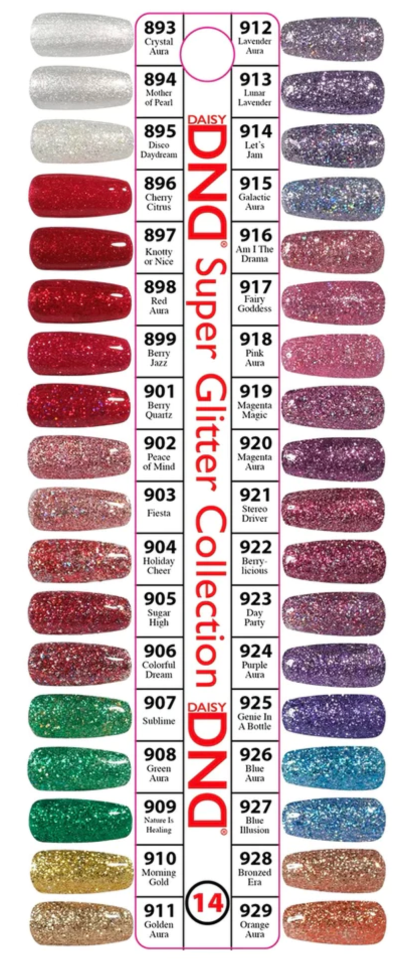 DND Sample Tips, Super Glitter Collection, #14 (From 893 To 929) DND Sample Tips, Super Glitter Collection, #14 (From 893 To 929)