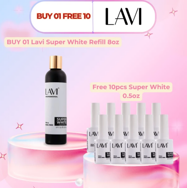 LAVI GEL - SUPER WHITE REFILL 8 FL OZ + 10 FREE .5 FL OZ SUPER WHITE BOTTLES  - HEMA & TPO FREE