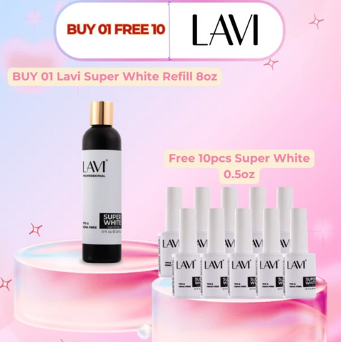 LAVI GEL - SUPER WHITE REFILL 8 FL OZ + 10 FREE .5 FL OZ SUPER WHITE BOTTLES  - HEMA & TPO FREE