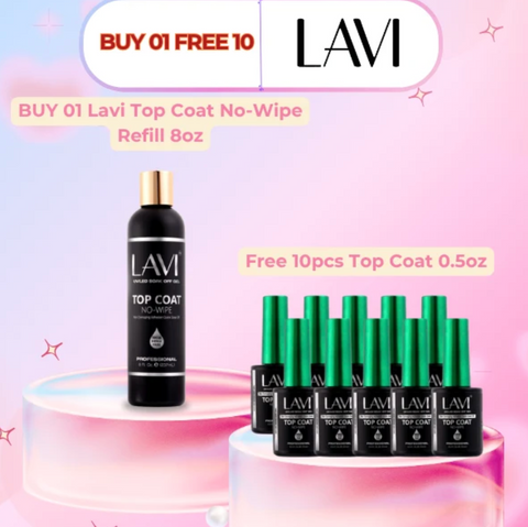 LAVI GEL -NO WIPE GEL TOP COAT  REFILL 8 FL OZ + 10 FREE .5 FL OZ GEL  TOP COAT   - HEMA & TPO FREE