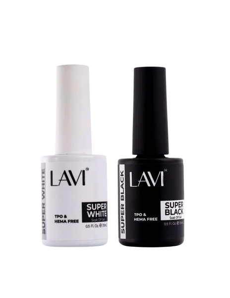 LAVI GEL - SUPER WHITE GEL + SUPER BLACK SET- HEMA & TPO FREE .5 FL OZ