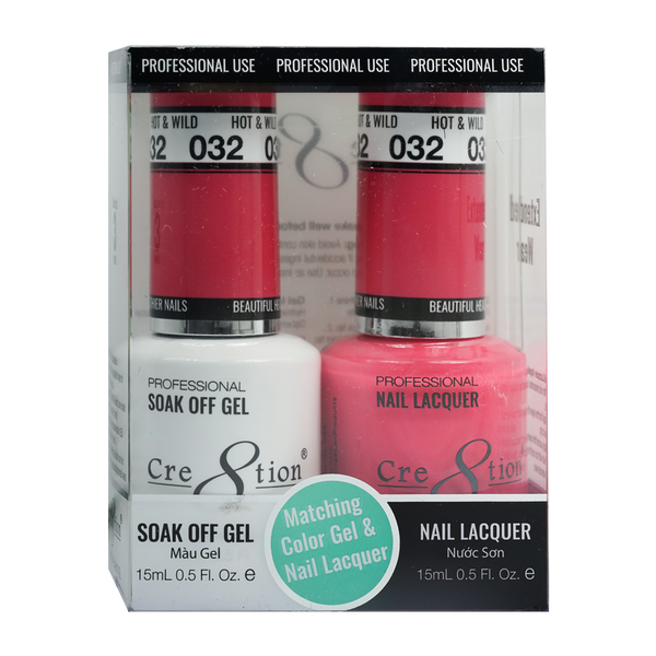 CRE8TION MATCHING COLOR GEL & NAIL LACQUER - 032 Hot And Wild (Neon)