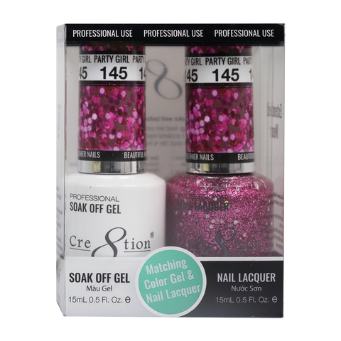 CRE8TION MATCHING COLOR GEL & NAIL LACQUER - 145 Party Girl (Glitter)