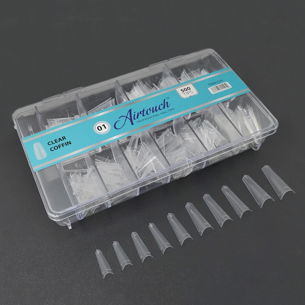 AIRTOUCH NAIL TIPS - CLEAR COFFIN - BOX OF 500 TIPS
