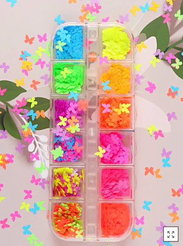 NAIL ART NEON BUTTERFLY SEQUINS - SET OF 12 COLORS