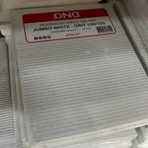 DND - 100/100 JUMBO WHITE NAIL FILE - PACK OF 50 - C0011